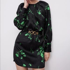 Zara Black and Green Floral Mini Dress